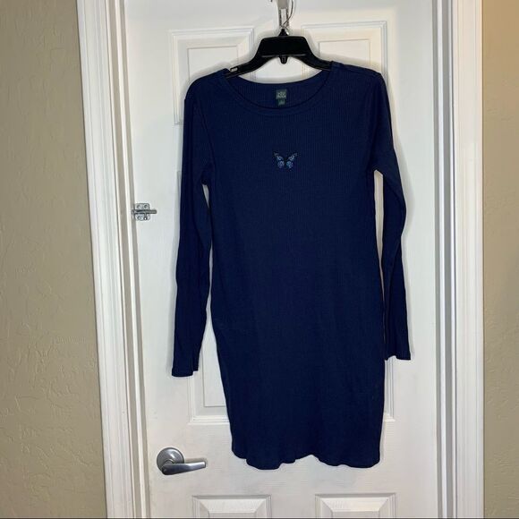 Wild Fable Blue Ribbed Long Sleeve Butterfly Bodycon Dress, Size Extra Large - Picture 4 of 11